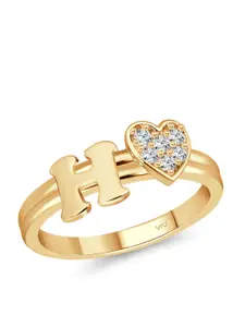 Vighnaharta Gold-Plated CZ Studded Alphabet H Finger Ring