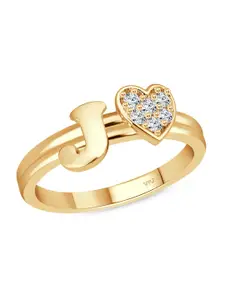 Vighnaharta Gold-Plated CZ Studded Alphabet J Finger Ring