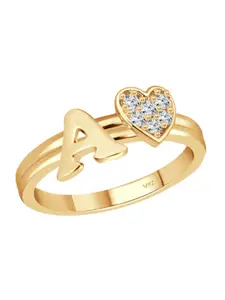 Vighnaharta Gold-Plated CZ Studded Alphabet A Finger Ring