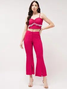 Zima Leto Shoulder Straps Crop Top With Bootcut Trousers