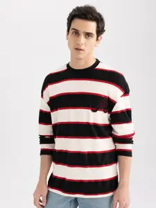 DeFacto Striped Round Neck Long Sleeve Sweatshirt