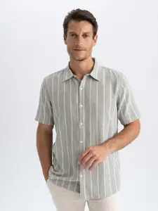 DeFacto Striped Short Sleeves Pure Cotton Casual Shirt