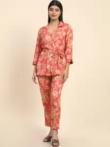 BAESD Floral Printed Long Sleeve Top With Waist Belt & Trouser Co-Ords Set