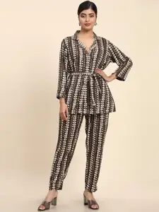 BAESD Polka Dot Printed Lapel Collar Top & Trousers Co-Ord Set