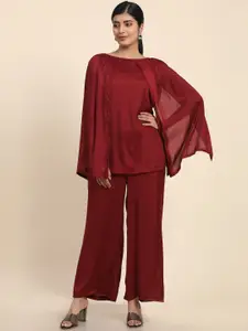 BAESD Boat Neck Long Sleeves Top & Boot-Cut Wrinkle Free Trousers Co-Ord Set