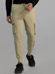 Snitch Men Beige Mid-Rise Slim Fit Cotton Cargos Trousers
