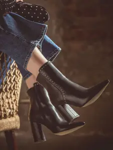 Saint G Women Studded Heeled Leather Chunky Boots