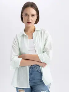 DeFacto Striped Spread Collar Cotton Casual Shirt
