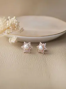 MANNASH Rose Gold-Plated Diamond Shaped Studs Earrings