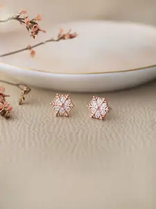 MANNASH Rose Gold-Plated Oval Studs Earrings