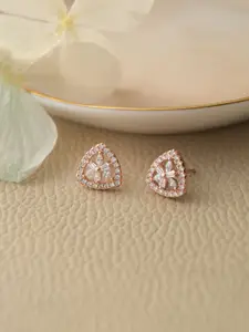 MANNASH Rose Gold-Plated Cubic Zirconia-Studed Geometric Studs Earrings