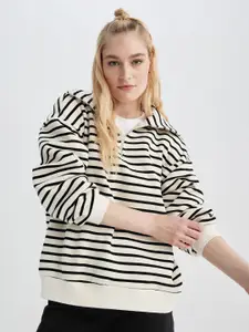 DeFacto Striped Mock Collar Sweatshirt