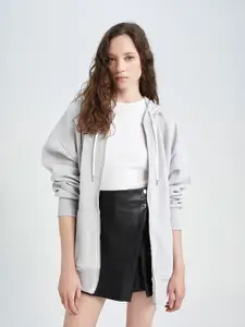 DeFacto Open-Front Longline Hooded Sweatshirt