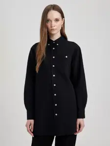 DeFacto Button-Down Collar Cotton Linen Longline Casual Shirt