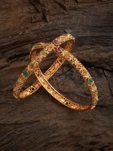 Kushal's Fashion Jewellery Set Of 2 Stone-Studded Antique Bangles