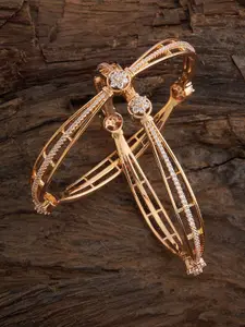 Kushal's Fashion Jewellery Set Of 2 Gold-Plated Zircon-Studded Bangles