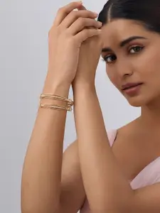 Kushal's Fashion Jewellery Set Of 2 Gold-Plated Zircon-Studded Bangles