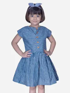 Modish Couture Girls Striped Pure Cotton Fit & Flare Dress