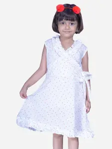 Modish Couture Girls Polka Dots Printed Pure Cotton A Line Dress