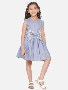 Modish Couture Girls Round Neck Bow Detail Cotton Satin Fit & Flare Dress