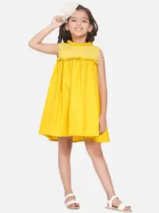 Modish Couture Girls Embroidered Ruffles Cotton Satin Empire Dress
