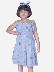 Modish Couture Girls Floral Printed Shoulder Straps Ruffles Pure Cotton Fit & Flare Dress