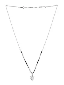 Abhooshan Pure 925 Silver Cubic Zirconia-Studded & Beaded Heart Pendant Mangalsutra