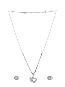 Abhooshan 925 Sterling Silver Cubic Zirconia Studded Mangalsutra With Earrings