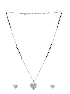 Abhooshan Pure 925 Silver Heart Pendant Cubic Zirconia Stone Studded Mangalsutra