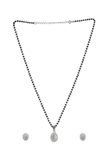 Abhooshan Pure 925 Silver CZ Stone Studded Oval Pendant Mangalsutra
