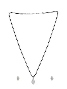 Abhooshan Pure 925 Silver Cubic Zirconia Stone Studded Pear Shape Pendant Mangalsutra