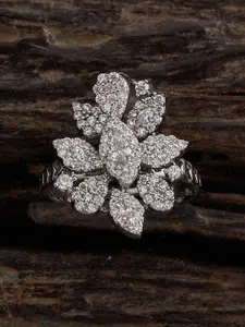 Kushal's Fashion Jewellery Rhodium-Plated Cubic Zirconia Studded Adjustable Finger Ring