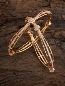 Kushal's Fashion Jewellery Set Of 2 Gold-Plated & Stone-Studded Bangles