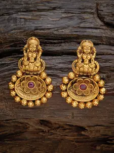 Kushal's Fashion Jewellery Gold-Plated Stone-Studded Circular Drop Earrings