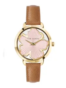 Ted Baker Women Brass Dial & Leather Straps Analogue Watch BKPLIS303
