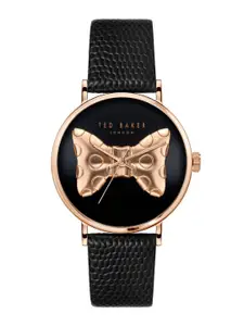 Ted Baker Women Brass Embellished Dial & Leather Straps Analogue Watch BKPPHS301