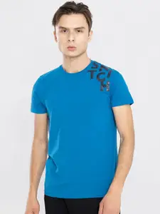 Snitch Blue Typographic Printed Slim Fit Cotton T-shirt