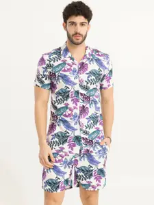 Snitch Purple Tropical Printed Shirt With Shorts