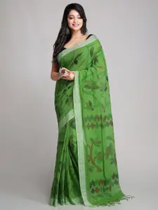 WoodenTant Floral Pure Cotton Khadi Saree With Blouse Piece
