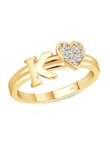 Vighnaharta Gold-Plated Initial K Cubic Zirconia Studded Finger Ring