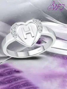Vighnaharta Rhodium-Plated Cubic Zirconia Studded Initial H Finger Ring