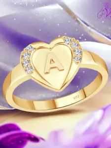 Vighnaharta Gold-Plated Heart Shaped & Initial A Cubic Zirconia Studded Finger Ring