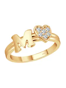 Vighnaharta Gold-Plated Cubic Zirconia Studded Initial M Finger Ring
