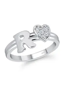 Vighnaharta Rhodium-Plated Cubic Zirconia Studded Alphabet R Finger Ring