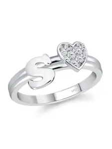 Vighnaharta Rhodium-Plated Cubic Zirconia Studded Initial S Finger Ring