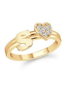 Vighnaharta Gold-Plated Cubic Zirconia Studded Initial S Finger Ring