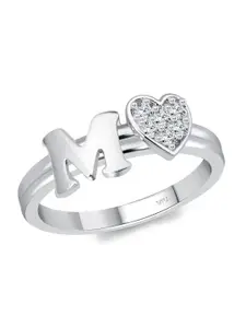 Vighnaharta Rhodium-Plated Initial M Cubic Zirconia Studded Finger Ring