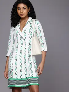 Allen Solly Woman Geometric Printed Lapel Collar Blazer Style Dress