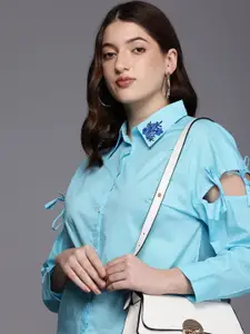 Allen Solly Woman Embroidered & Cut-out Detail Opaque Pure Cotton Casual Shirt