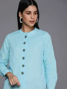 Allen Solly Woman Embroidered Button Detail Mandarin Collar Shirt Style Top